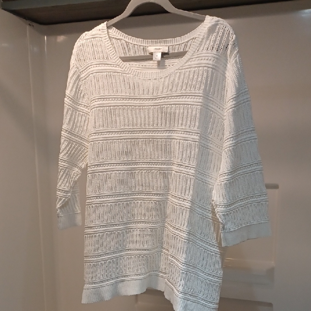 CJ Banks White Textured Scoop Neck Sweater